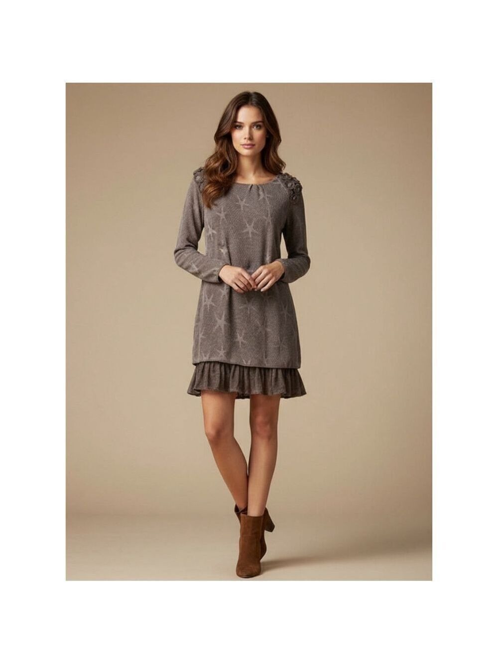 Seduzione Brown Star Mohair Blend Midi Dress Size L